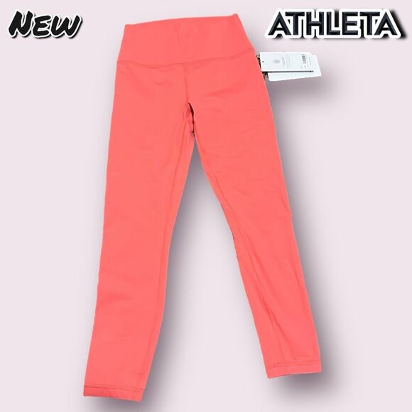 New NWT Athleta Transcend 7/8 Tight Leggings Bright Coral - Size Small - Picture 1 of 9